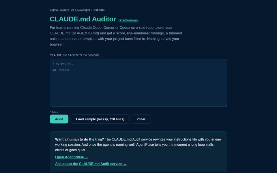 CLAUDE.md Auditor with a box for pasting an instructions file
