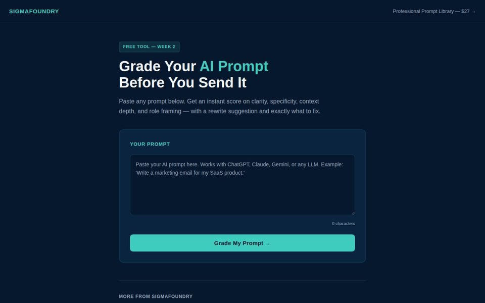AI Prompt Quality Grader with a prompt text box
